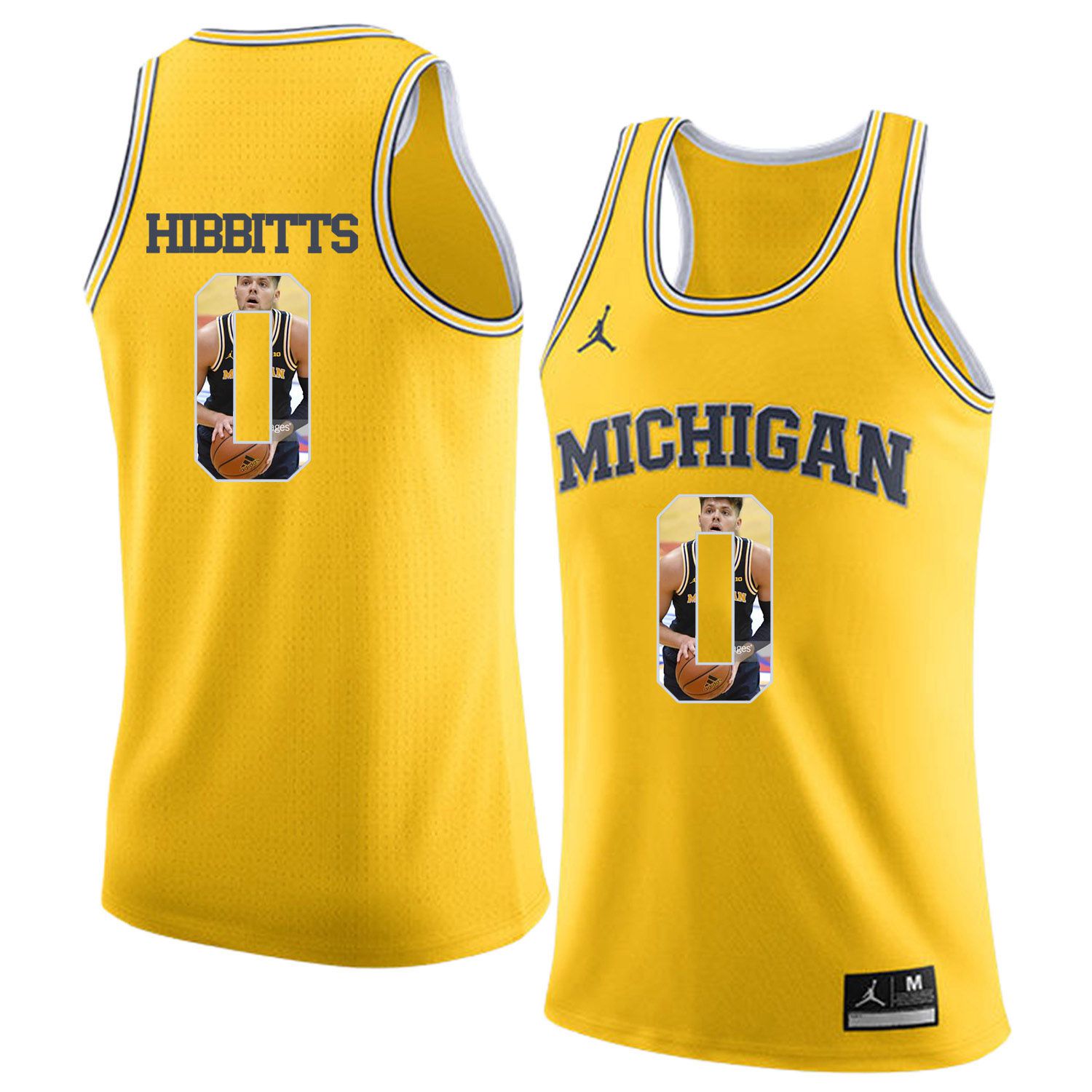 Men Jordan University of Michigan Basketball Yellow 0 Hibbitts Fashion Edition Customized NCAA Jerseys